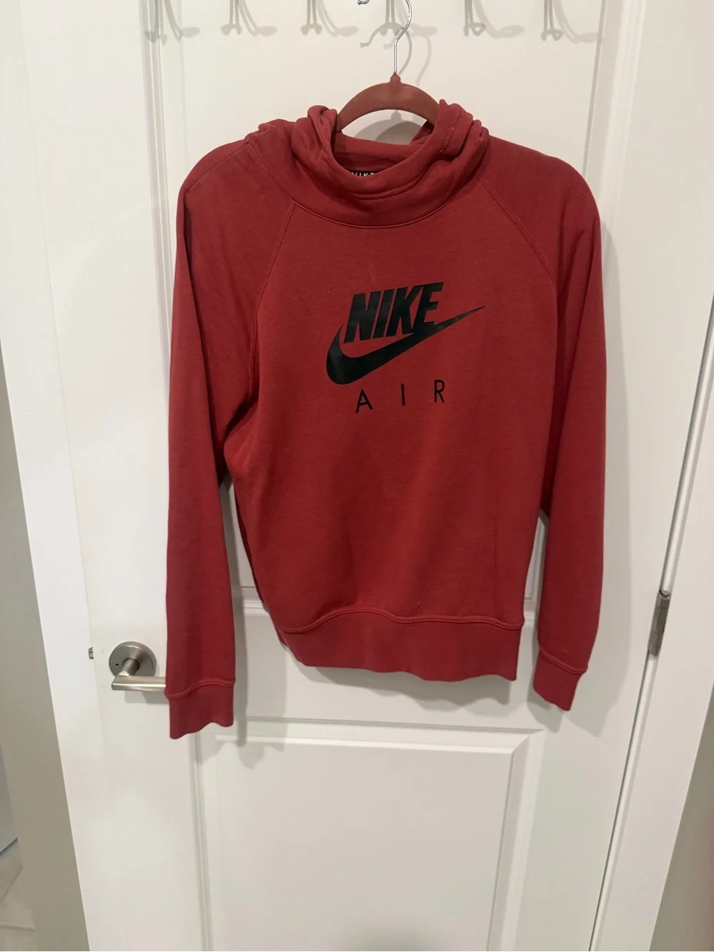 Nike Women's Brick Red Pullover Hoodie with Black Air Logo